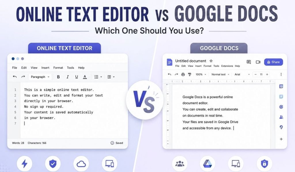 Online Text Editor vs Google Docs comparison
