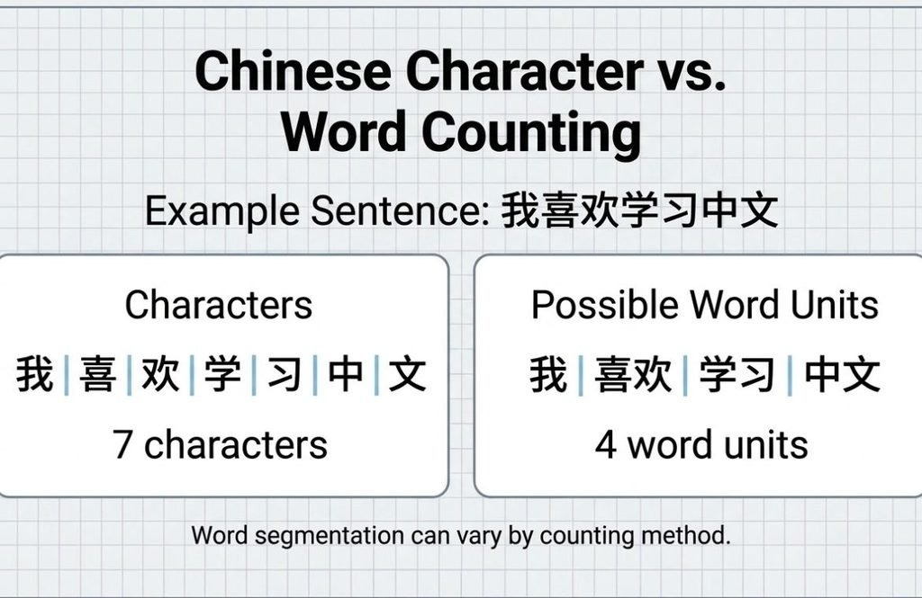 Chinese character count vs word count example
