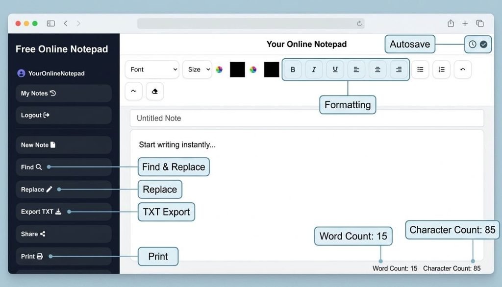 YourOnlineNotepad browser-based writing tool