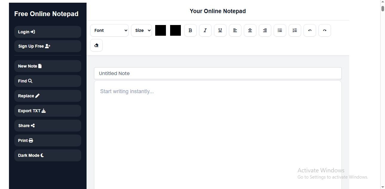 YourOnlineNotepad online text editor